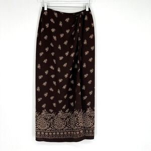 Emmanuel Ungaro Liberte Wrap‎ Skirt Womens 4 Midi Brown Floral Boho Festival